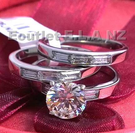 3.4CT CZ STAINLESS STEEL 3 RINGS WEDDING SET-4 sizes
